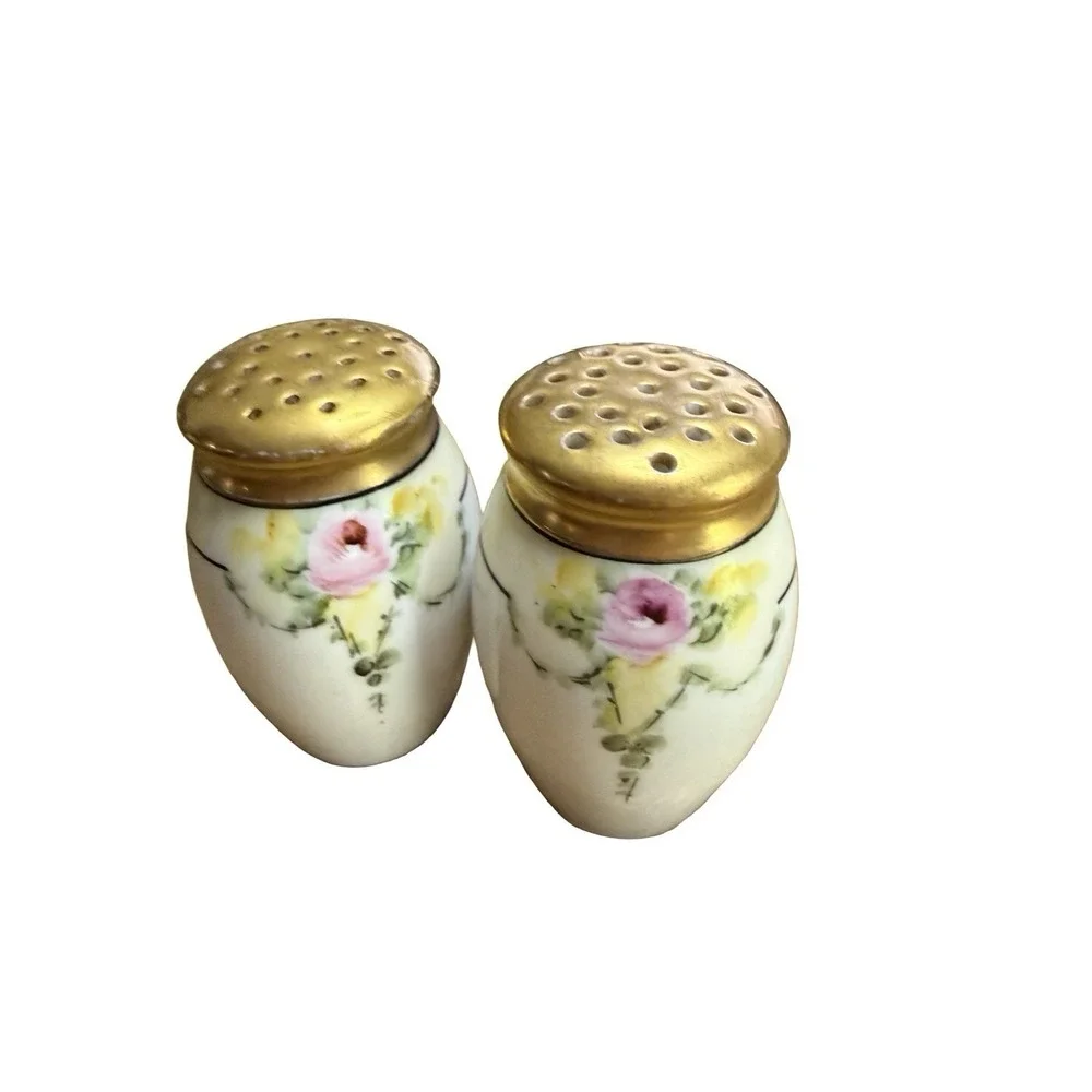 Vintage‎ Porcelain Salt & Pepper Shakers Royal Austria Gold Flowers Hand Painted